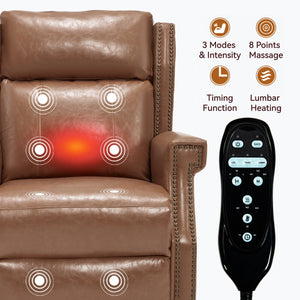 English Elm Emon's Overstuffed Chenille Power Lift Recliner with Massage Heat and Charging Ports Camel W1803S00093