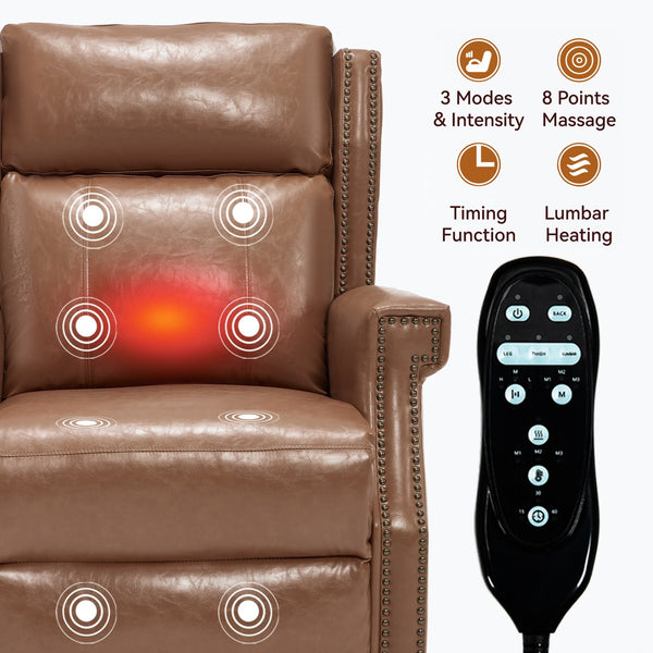 English Elm Emon's Overstuffed Chenille Power Lift Recliner with Massage Heat and Charging Ports Camel W1803S00093