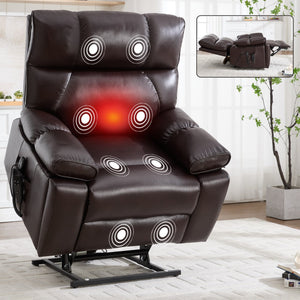 English Elm Brown Leatheraire Power Lift Recliner Dual Motor Massage Heat Heavy Duty 350lb W1803P340308