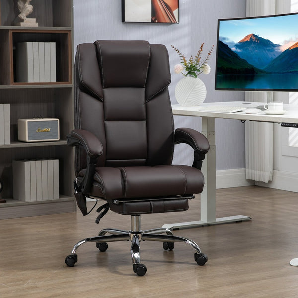 English Elm Vinsetto Massage Office Chair - Ergonomic Pu Leather With Heat, 6 Vibration Points & Adjustable Footrest W2225P229392-GIGA