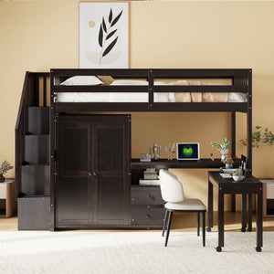 English Elm Queen Murphy Bed with Integrated Desk Cabinet Shelves Space Saving Studio Solution Espresso N708S00013P