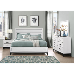 English Elm MIRAGE Sleek Full Bed with Panel Headboard, Solid Rubberwood Frame, Contemporary Low Profile Design White 59.76 L x 33.54 W x 4.96 H B201S00098