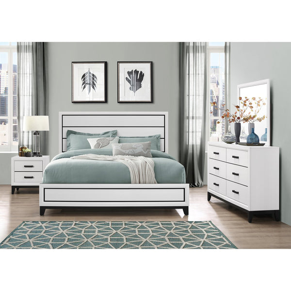 English Elm MIRAGE Sleek Full Bed with Panel Headboard, Solid Rubberwood Frame, Contemporary Low Profile Design White 59.76 L x 33.54 W x 4.96 H B201S00098