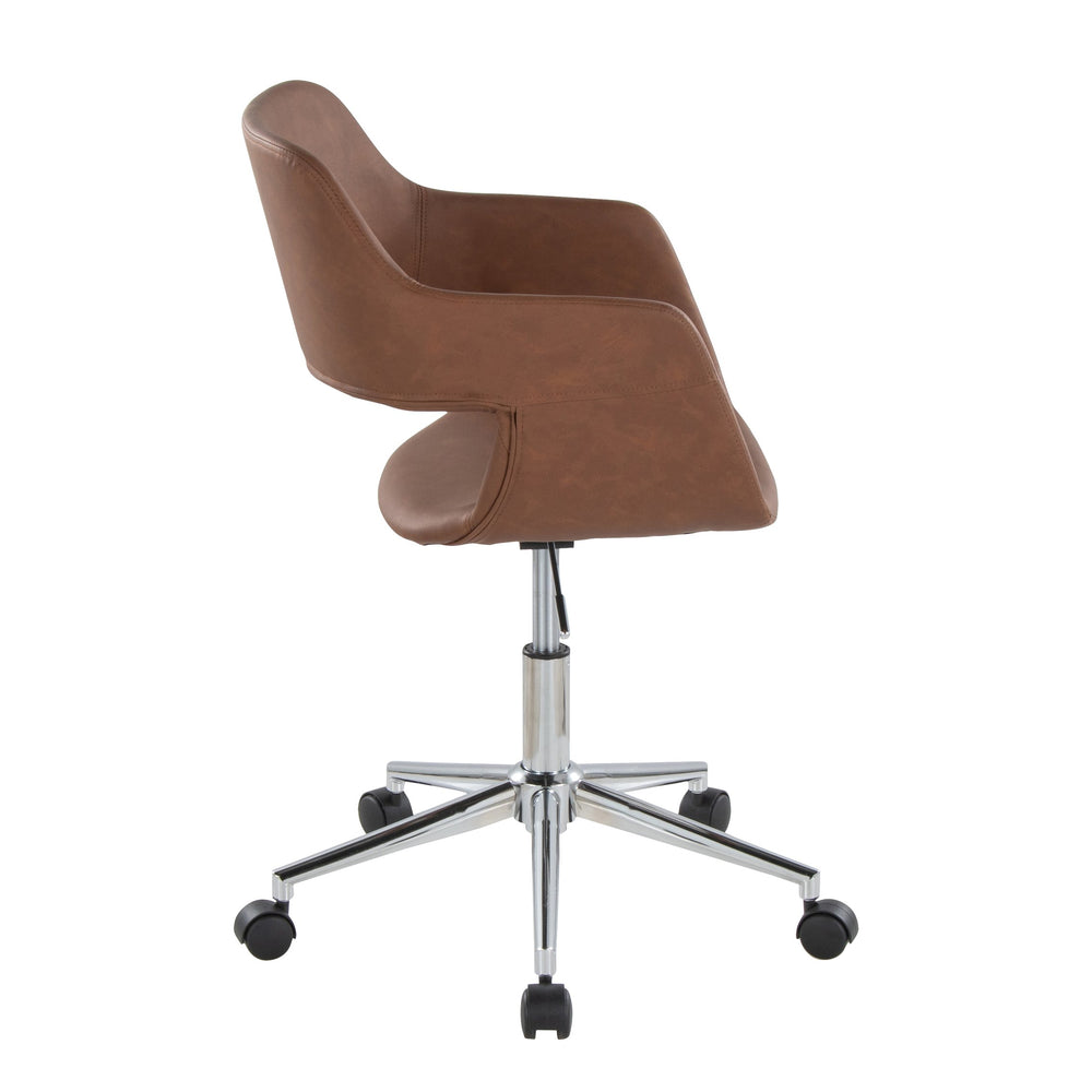 English Elm Margarite Contemporary Task Chair: Chrome & Brown Faux Leather Ergonomic Office Seating Solution B202P223920