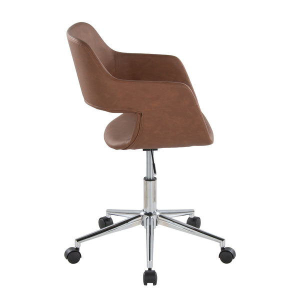 English Elm Margarite Contemporary Task Chair: Chrome & Brown Faux Leather Ergonomic Office Seating Solution B202P223920