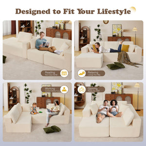 English Elm 109" Cloud Modular Sectional Corduroy Sofa Deep Seat L-shape Chaise for Living Room Beige W1521S00089