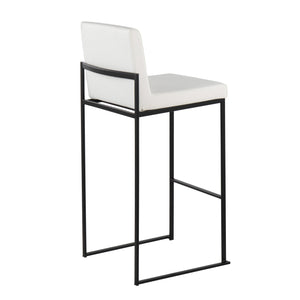 English Elm Fuji Contemporary High Back Barstools Set Of 2 - Stylish Black Steel Frame & White Faux Leather Comfort B202P222188