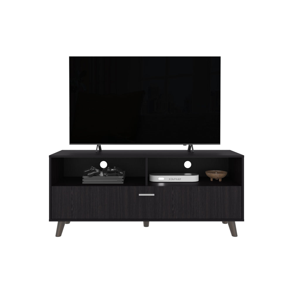 English Elm Tv Stand Black Wengue – Compact 1 Door TV Console with 2 Open Shelves, Engineered Wood, Modern Durable Design B097P350289