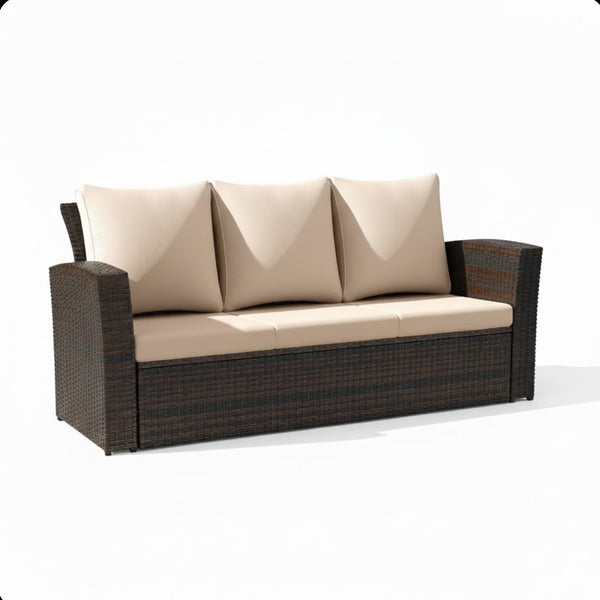 English Elm 67.7" Outdoor Wicker Three Seat Sofa High Back Pe Frame Patio Lounge Furniture Beige B082P455183