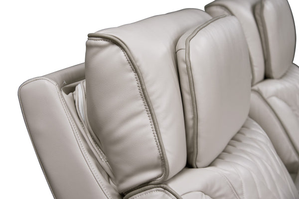 English Elm Jazmina Power Reclining Loveseat with Quilted Leather Aire Bluetooth Speakers and Led Lighting White B2749P413353