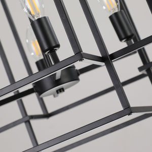 English Elm 18" Modern 8-Light Geometric Pendant Chandelier, Industrial Metal Frame, Adjustable 60" Drop, Stylish Lighting Black W2312P374787