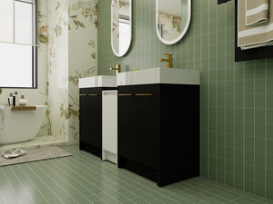 English Elm 60 Inch Freestanding Bathroom Vanity With Modern Resin Sink, Soft-Close Doors & Ample Storage Space W999S00299