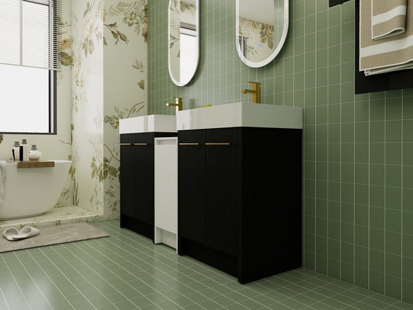 English Elm 60 Inch Freestanding Bathroom Vanity With Modern Resin Sink, Soft-Close Doors & Ample Storage Space W999S00299