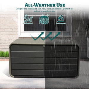 English Elm 200 Gallon Plastic Deck Box - Weatherproof UV-Resistant Patio Storage with Lock Holes, Wheels, Bench Functionality W1859P353180