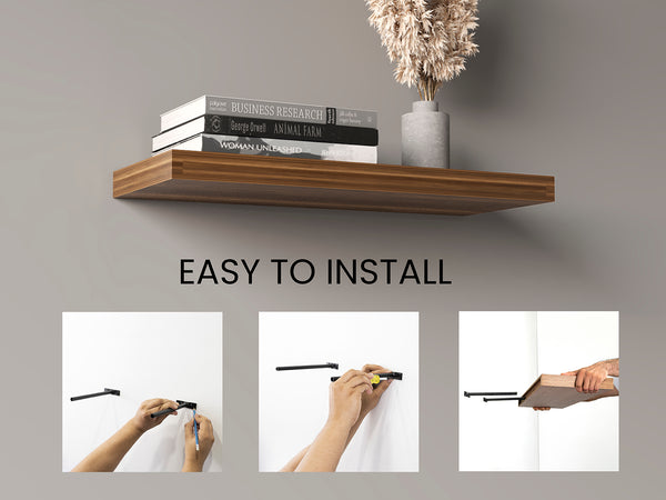 English Elm Ecco 31.5" Walnut Floating Shelves Set of 2 – Hidden Brackets, Sturdy Particle Board, Modern Wall Storage B070P351135