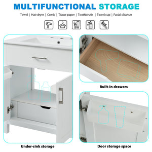 English Elm 30-Inch Bathroom Vanity With Ceramic Sink And Storage - Ideal For Space-Saving Small Bathrooms! WF530809AAK