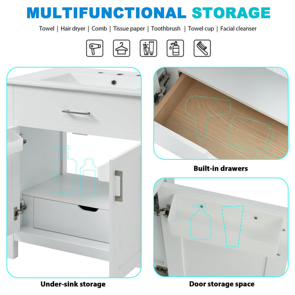 English Elm 30-Inch Bathroom Vanity With Ceramic Sink And Storage - Ideal For Space-Saving Small Bathrooms! WF530809AAK