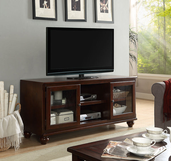 English Elm Dita Transitional Walnut TV Stand with Glass Doors & 2 Media Compartments, Holds 59" TV, 70lb B2726P300876