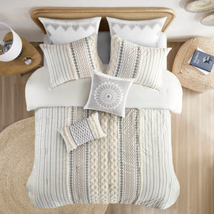 English Elm Cotton Imani Comforter Mini Set with Tufted Chenille Geometric Print, OEKO-TEX Soft King Bedding Ivory 21.65 L x 22.83 W x 9.45 H B035128795