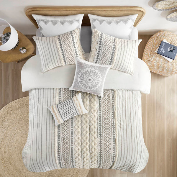 English Elm Cotton Imani Comforter Mini Set with Tufted Chenille Geometric Print, OEKO-TEX Soft King Bedding Ivory 21.65 L x 22.83 W x 9.45 H B035128795