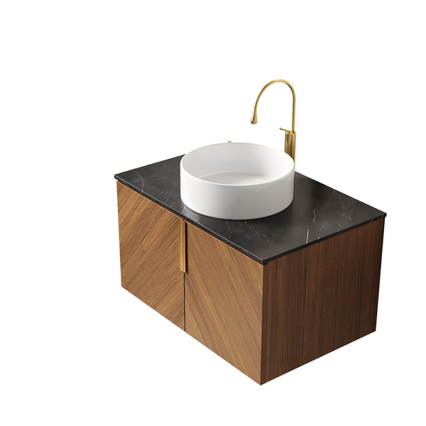 English Elm Arai 30" Wall-Mounted Bathroom Vanity With Sink, Stylish Black Stone Top & Elegant Storage Cabinet W2615S00158