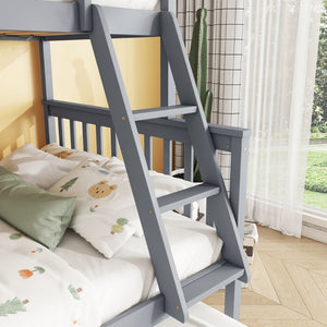 English Elm Twin Over Full Bunk Bed With Trundle, Detachable Ladder, Rustic Grey Wood, Space-Saving Design W504S00186-GIGA