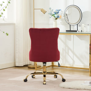 English Elm A&A Tufted Chenille Office Chair with Gold Chrome Base, Plush High-Rebound Cushion for Comfort WINE RED W1143P369093