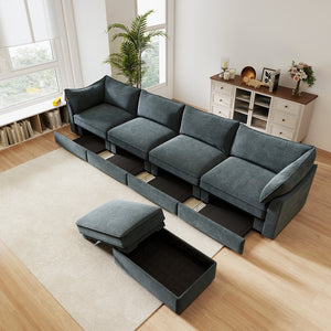 English Elm L-Shaped4Seatersectional Sofa - Modern Chenille Couch With Movable Ottoman & Hidden Storage Solutions W3041S00200
