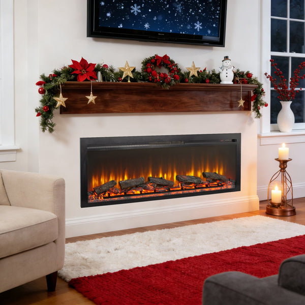English Elm 54 Inch Recessed Electric Fireplace with Led Flame Display and Remote for Living Rooms W1769P415223