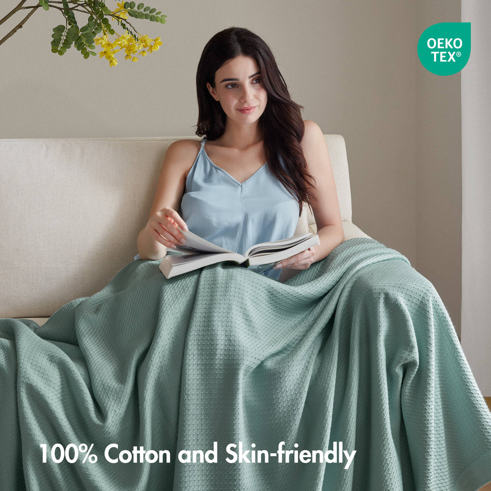 JLA Home Madison Park - Blanket Egyptian Cotton Ultra-Soft Throw for Bed & Sofa, Machine-Washable, Durable Luxury Feel Teal MP51N-6432