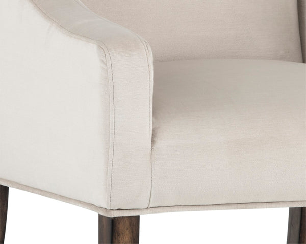Sunpan AIDEN Dining Armchair - Oversized Wing-Back Design in Soft Piccolo Prosecco with Oak Legs 102754