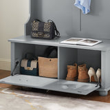 English Elm Modern Classic Hall Tree With Shoe Rack Bench and Coat Hooks For Hanging Storage, Entryway Bench With Open Shelves and Shoe Cabinets 40.16"W*18.58"D*64.17"H Gray