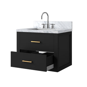 English Elm Black Compact Bathroom Vanity Set With Acrylic Top & Chrome Faucet – Modern Style, Easy Maintenance! B2731P257903