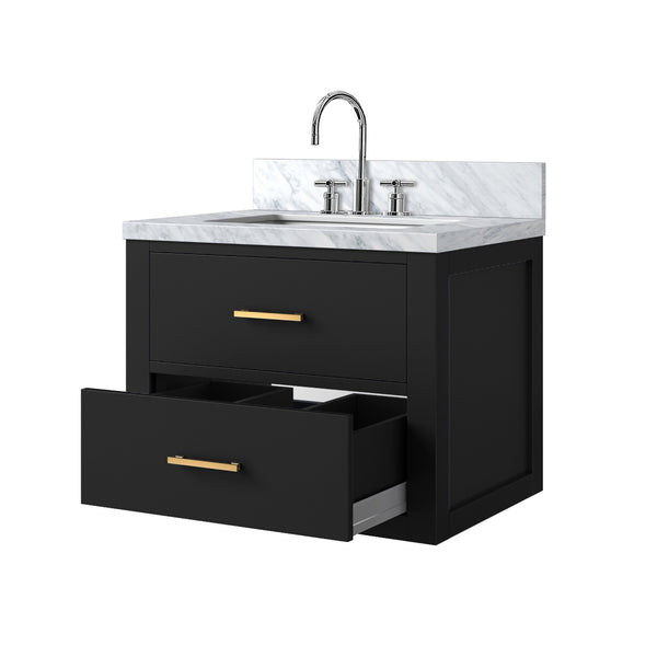 English Elm Black Compact Bathroom Vanity Set With Acrylic Top & Chrome Faucet – Modern Style, Easy Maintenance! B2731P257903
