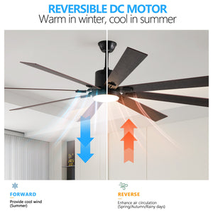 English Elm 72" Walnut LED Ceiling Fan Light with 8 Wooden Blades, Remote, Dimmable Color Temp, Quiet DC Motor Elegance W1340P244569