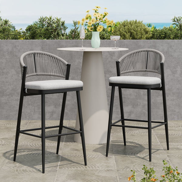 English Elm Christopher Knight Home® - Outdoor 30.25" Barstool Set Of 2 - Stylish Metal Frame & Pe Rattan Backrest For Patio Comfort N772P245120B