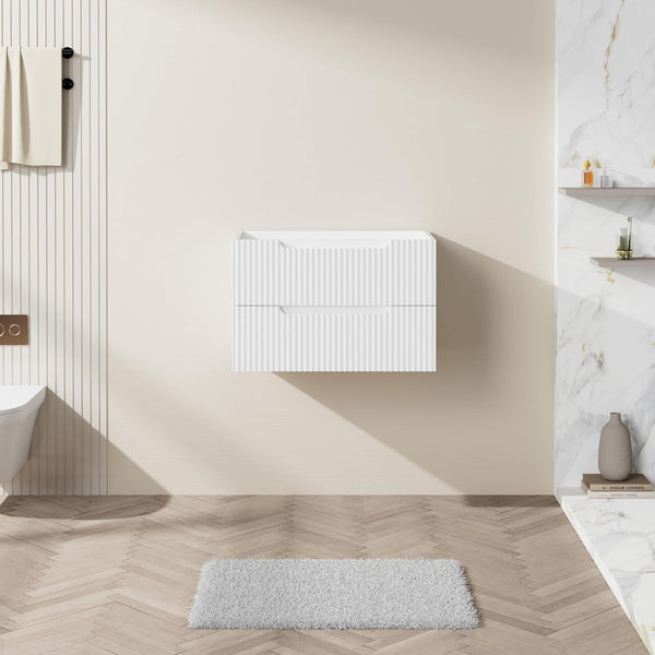 English Elm Goodyo 30" Floating Bathroom Vanity Cabinet Wall-Mounted Modern MDF Vanity with Soft-Close Drawers White D163096366