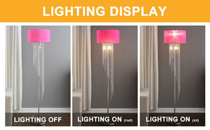 English Elm 65.75"H Sheer White Drum Shade Floor Lamp with Cascade Crystal Raindrops, Chrome Metal Elegance for Living Room Multicolor B072P220161