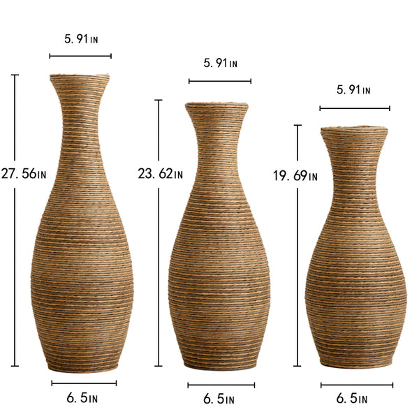 English Elm 3-piece modern PVC floor vase set with tall standalone racks for artificial branches and decor accents Beige W2796P261494