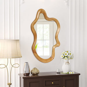 English Elm 33.46" Irregular Wall Mirror with Natural Wood Frame — Organic Flowing Shape, Clear Reflection, Easy Mounting W2295P365037