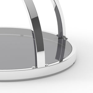English Elm 19.69'' Round Chrome Side Table Dual Tier Gray Tempered Glass Glam Modern Accent W757P412806