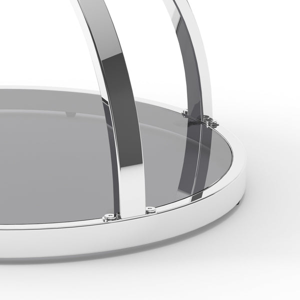 English Elm 19.69'' Round Chrome Side Table Dual Tier Gray Tempered Glass Glam Modern Accent W757P412806