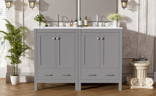 English Elm 48-Inch Modern Bathroom Vanity with Dual Ceramic Sinks, Ample Soft-Close Storage and Stylish Design Grey N729P000009E