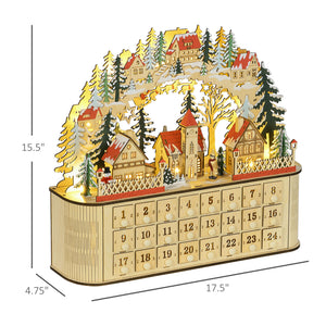 English Elm Light up Wooden Advent Calendar Village with 24 Drawers and Led Glow for Holiday Decor T3971P414382