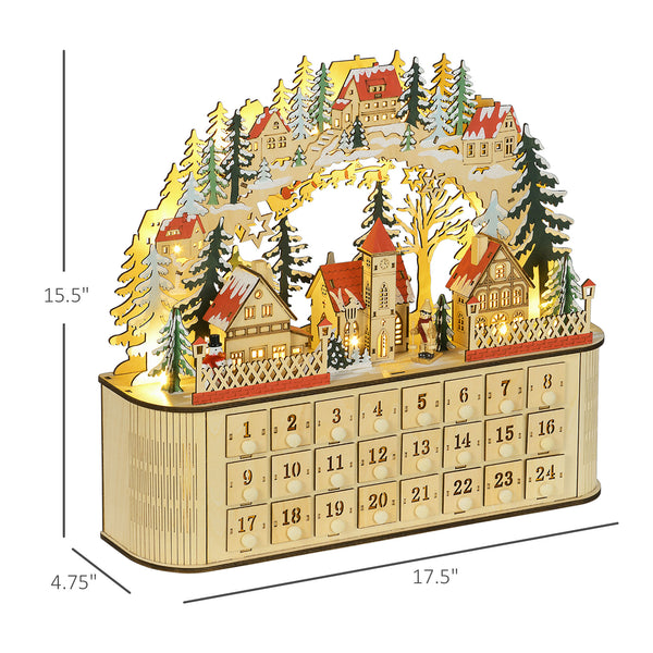 English Elm Light up Wooden Advent Calendar Village with 24 Drawers and Led Glow for Holiday Decor T3971P414382