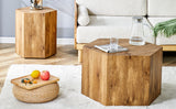 English Elm Modern Minimalist Set Of Two Hexagonal Wood-Grain Mdf Coffee Tables.Modern Mdf Coffee Table, With Complex Texture Patterns, Style and Texture Coffee Table To Redefine Your Interior Decoration.