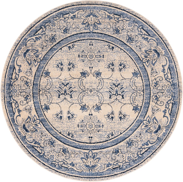 Unique Loom La Jolla Botanica Machine Made Floral Rug Ivory Blue, Beige/Blue/Light Blue/Ivory 7' 10" x 7' 10"