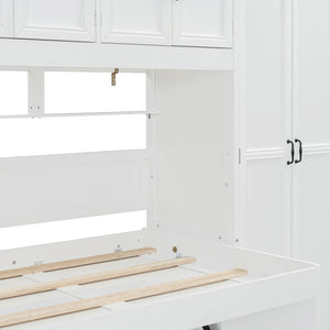 English Elm Twin Murphy Wall Bed with Integrated Desk Wardrobe and Storage Cabinet in White LP000767AAK