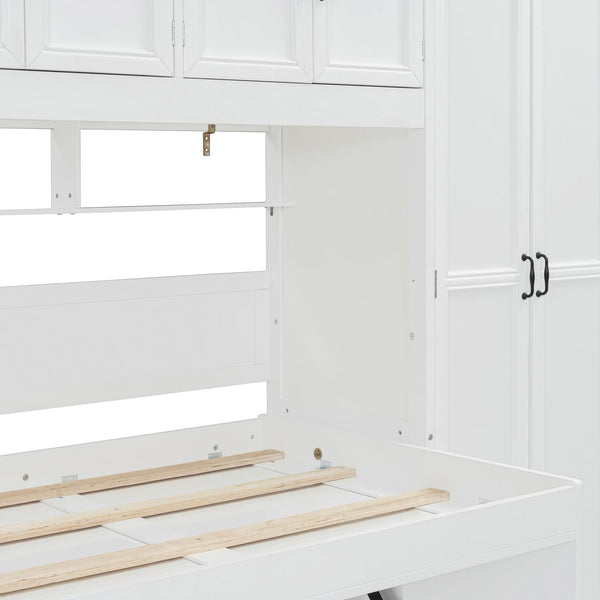 English Elm Twin Murphy Wall Bed with Integrated Desk Wardrobe and Storage Cabinet in White LP000767AAK