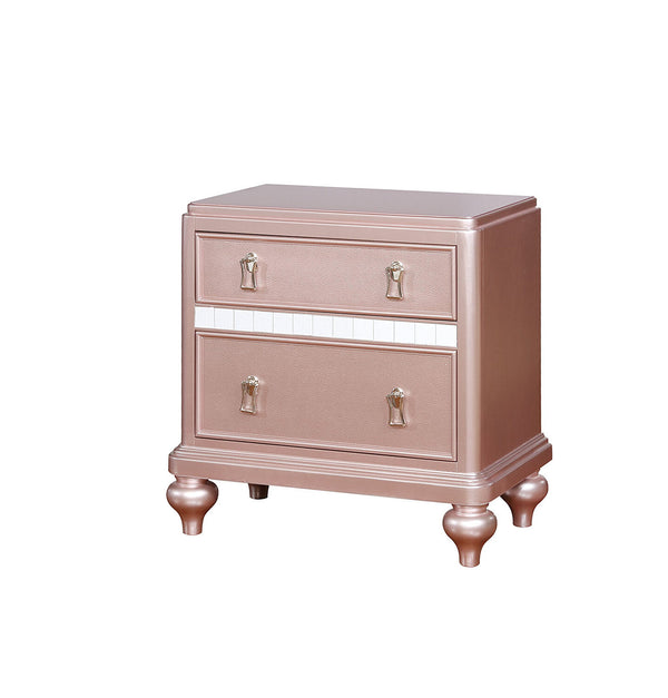 English Elm Elegant Rose Gold Mirrored Nightstand 2-Drawer Bedside Table with Nickel Hanging Knob, Bun Feet Accent B011P372220